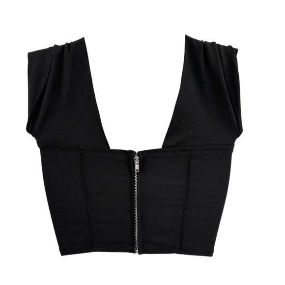 DIVIDED by H&M Women's XXS Black Cropped Corset Style Bustier Sleeveless Top Y2K - Picture 3 of 9
